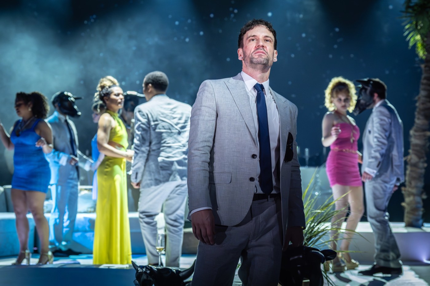 Nick Blood as Benedick. Photo copyright Marc Brenner.